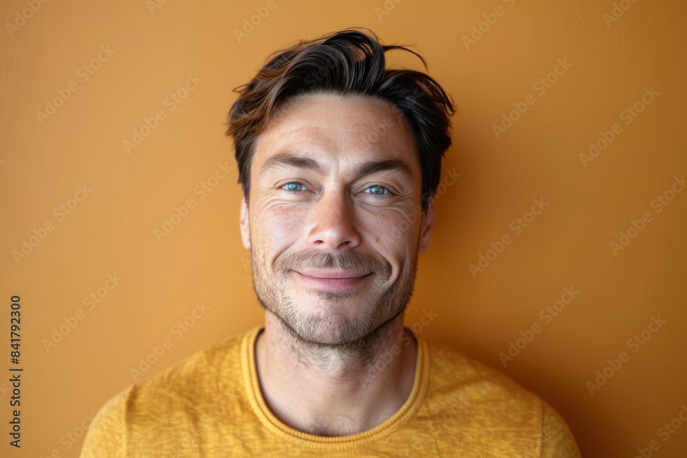 A close up portrait of a young man with a subtle smile A close up portrait of a young man with a subtle smile