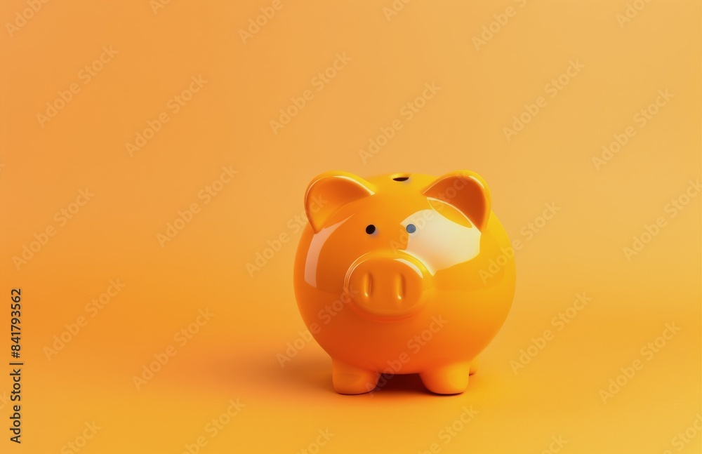 Yellow Piggy Bank on Orange Background Yellow Piggy Bank on Orange Background