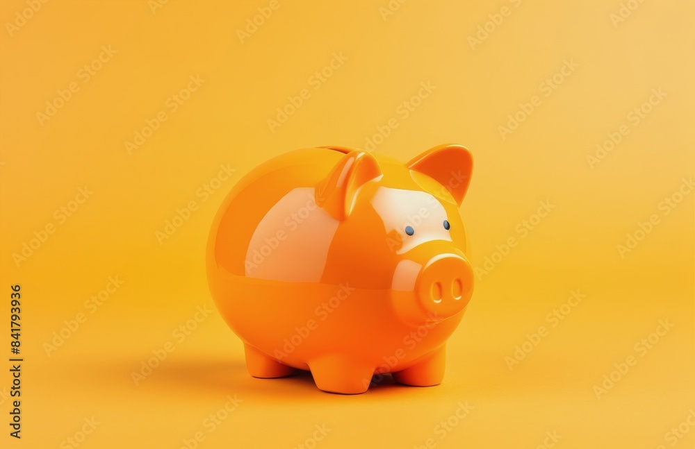 Yellow Piggy Bank on Orange Background