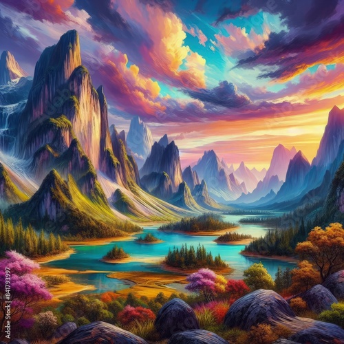 3D Cartoon Oil Painting Watercolor Dreamland Nature Landscape © Dream
