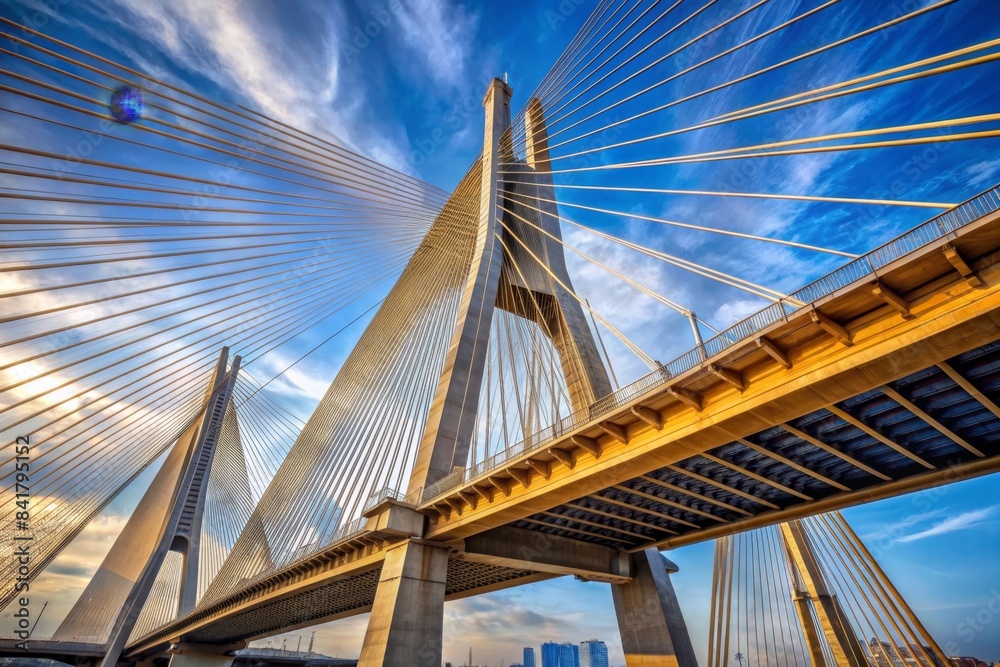 Obraz premium A photo of geometric structural elements like bridge cables, beams, or towers, highlighting engineering and architectural ingenuity.