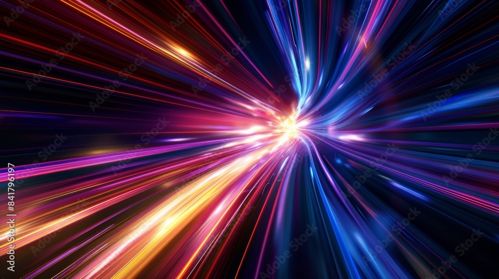 A hyperrealistic depiction of a digital beam of light traveling at the speed of light through a dark tunnel, creating a mesmerizing trail of colors and distortions. A hyperrealistic depiction of a digital beam of light traveling at the speed of light through a dark tunnel, creating a mesmerizing trail of colors and distortions.