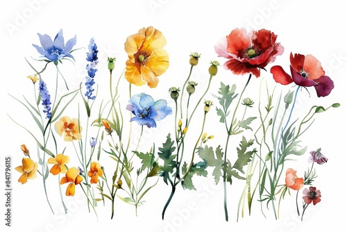 Watercolor illustration of flowers on white background © Suryadil