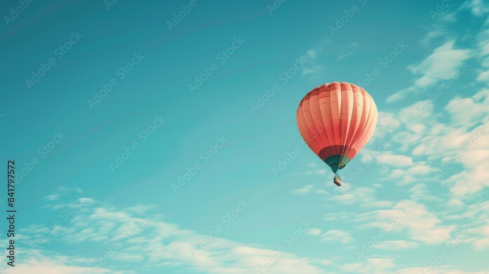 Obraz premium A lone balloon, its surface adorned with a captivating artwork, drifting serenely across a vast expanse of azure sky.