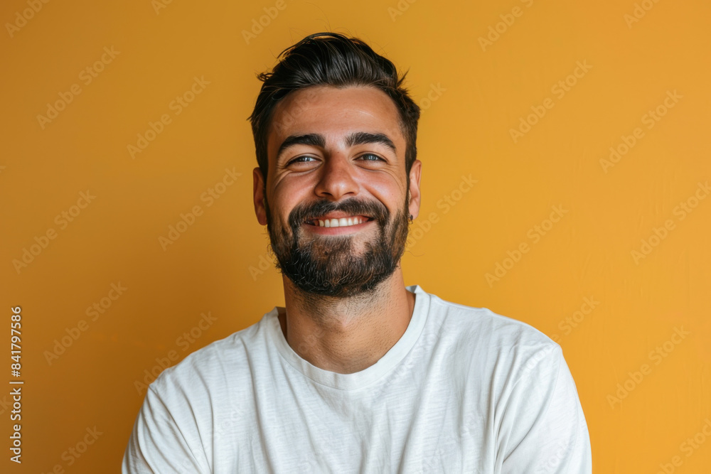 A close up portrait of a young man with a subtle smile A close up portrait of a young man with a subtle smile