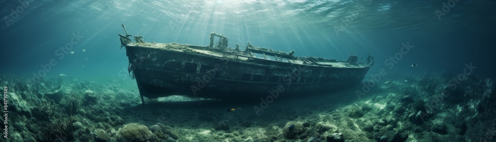 Submerged Underwater Sunken Boat Submerged Underwater Sunken Boat