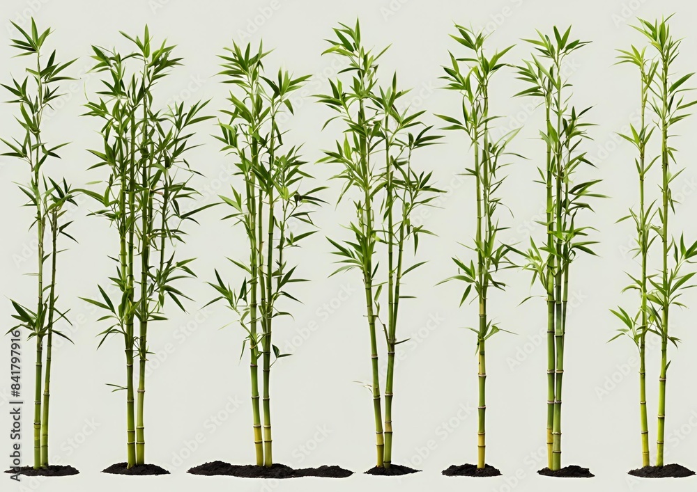 Obraz premium set of dwarf bamboo, perfect for ornamental gardens, showcasing their compact form and fine leaves, isolated on white background