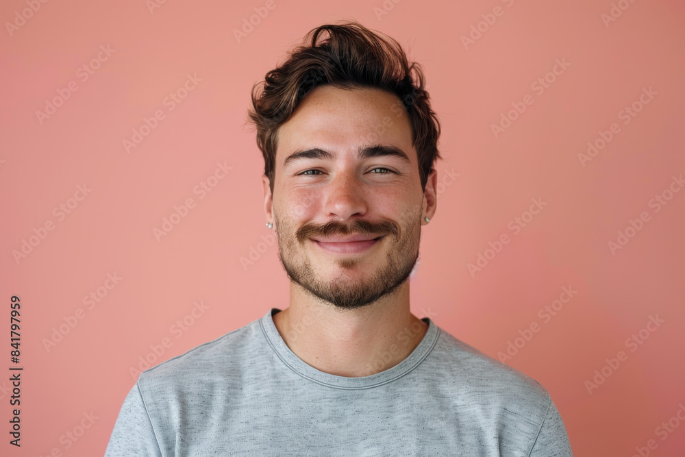 A close up portrait of a young man with a subtle smile A close up portrait of a young man with a subtle smile