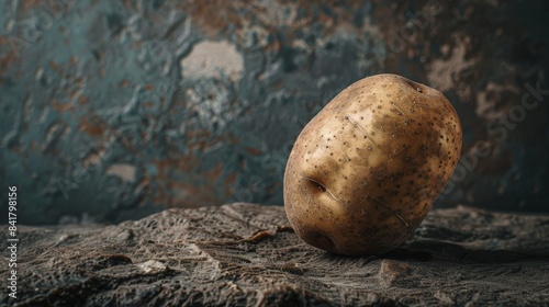 capturing the intricate details of a single potato  revealing its delicate textures and subtle color variations.