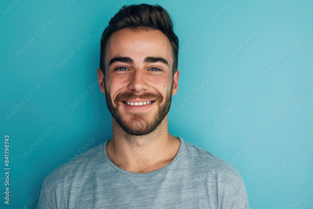 A close up portrait of a young man with a subtle smile A close up portrait of a young man with a subtle smile