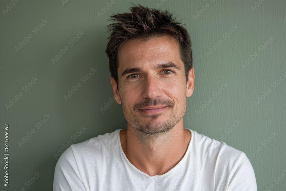 A close up portrait of a young man with a subtle smile A close up portrait of a young man with a subtle smile