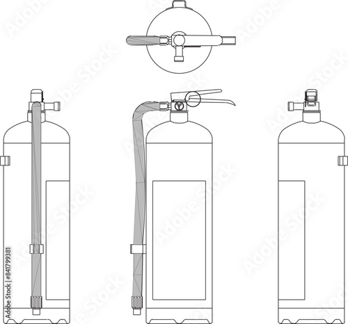 Vector silhouette illustration sketch design drawing of light fire extinguishers mandatory in public places
