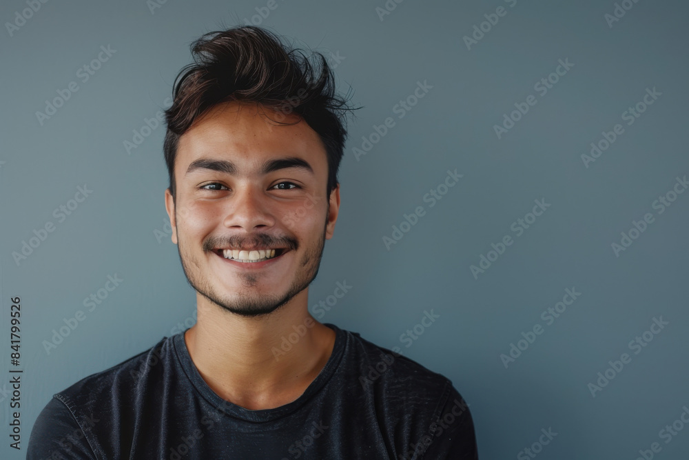 A close up portrait of a young man with a subtle smile A close up portrait of a young man with a subtle smile