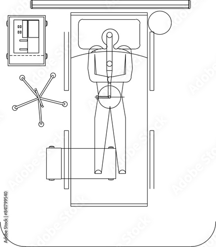 Vector silhouette illustration sketch of design of a gurney bed for sick patients