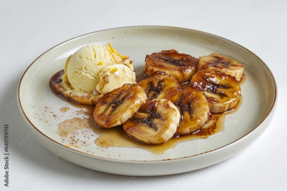 Tasty Bananas Foster with a dusting of confectioners' sugar Tasty Bananas Foster with a dusting of confectioners' sugar