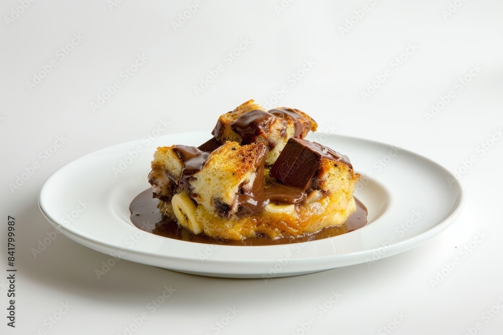 Velvety Banana and Chocolate Bread Pudding: Topped with Dark Rum Creme Anglaise Velvety Banana and Chocolate Bread Pudding: Topped with Dark Rum Creme Anglaise