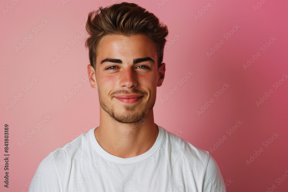 A close up portrait of a young man with a subtle smile A close up portrait of a young man with a subtle smile
