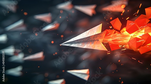 Fiery Red Paper Airplane Leading a Formation of Whites Igniting and Adventure  Generative ai photo