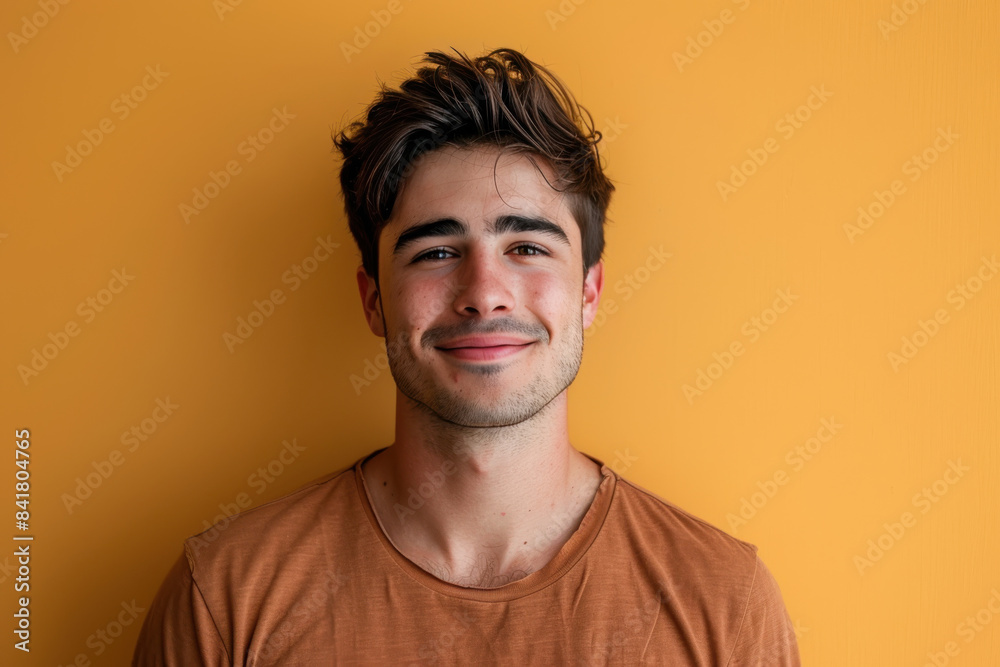 A close up portrait of a young man with a subtle smile A close up portrait of a young man with a subtle smile