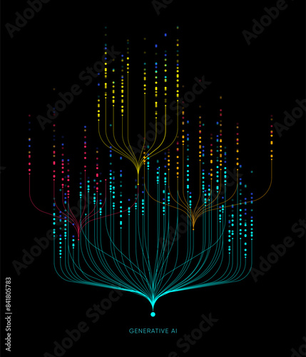 Illustration of abstract stream information with cyan line and dot. Big data, technology, AI, data transfer, data flow, large language model, generative ai photo