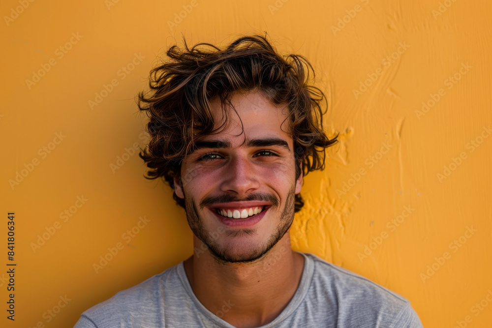 A close up portrait of a young man with a subtle smile
