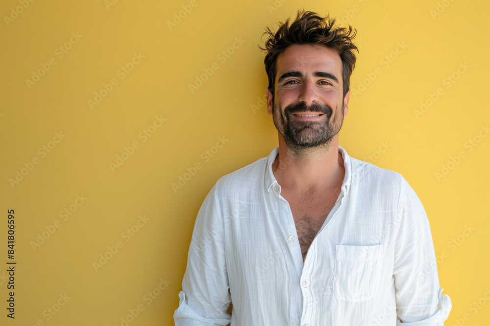 A close up portrait of a young man with a subtle smile