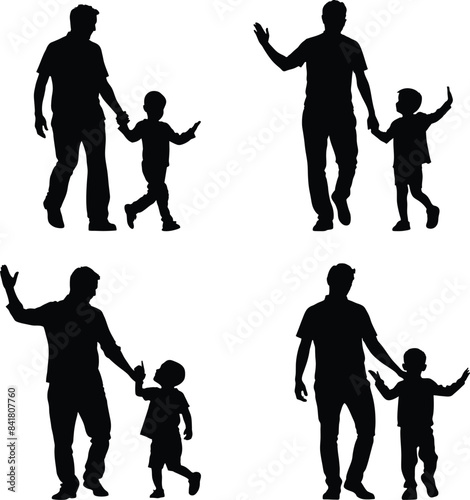 silhouette of father and son are enjoying good time. fathers day special silhouette bundle pack collection