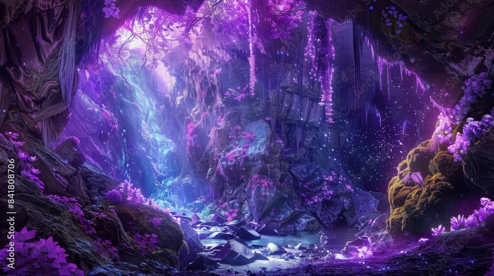 luminescent flora in mesmerizing caverns enchanting fantasy landscape illustration