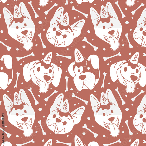 CUTE DOGGIE HEAD WITH AN ICE CREAM ON HEAD PATTERN