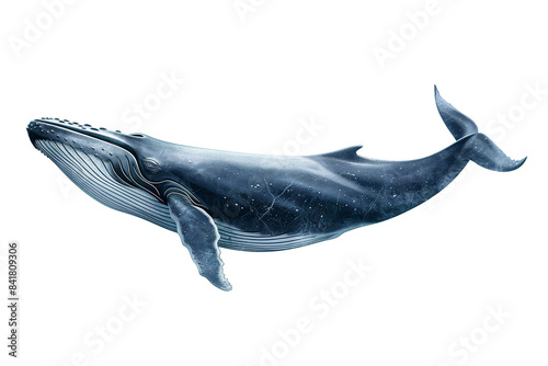 A serene blue whale gliding, isolated on a transparent background