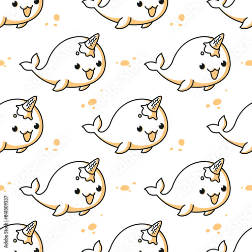 CUTE NARWAL WITH AN ICE CREAM HORN PATTERN DESIGN