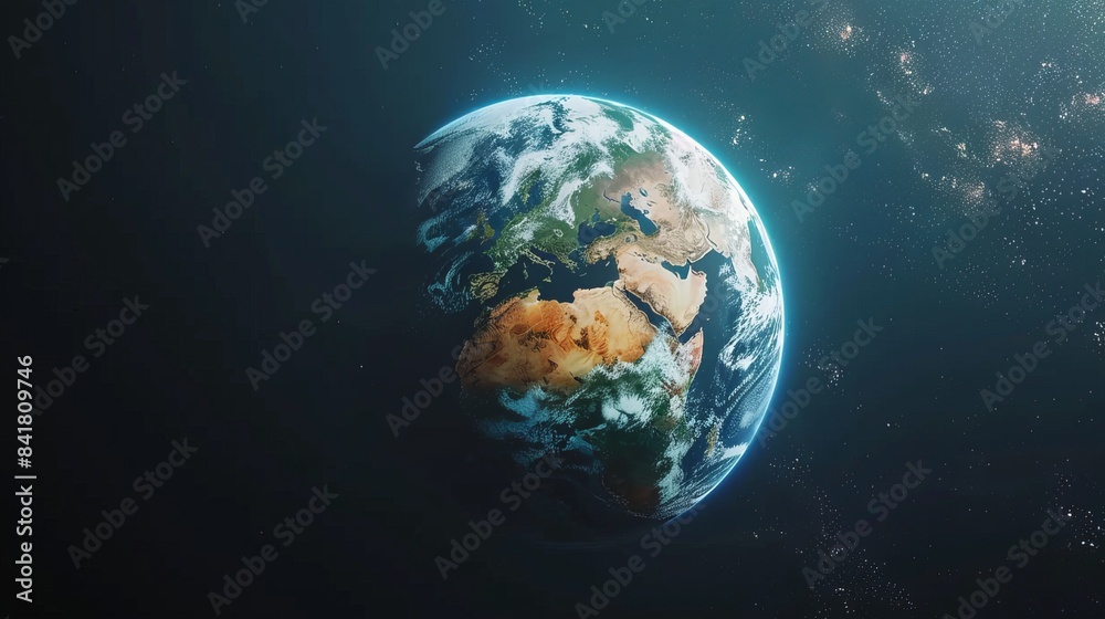 Stunning Image of Earth in Outer Space, Showing Planet's Vibrant Blue Oceans and Continent Details, Surrounded by the Vast Universe and Distant Stars