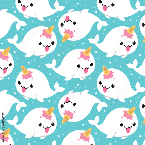 CUTE WHITE NARWHAL WITH ICE CREAM HORN PATTERN