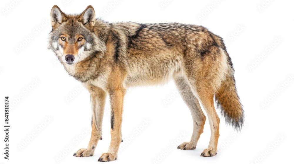 Fototapeta premium Eurasian Wolf full body clearly photo on white background 