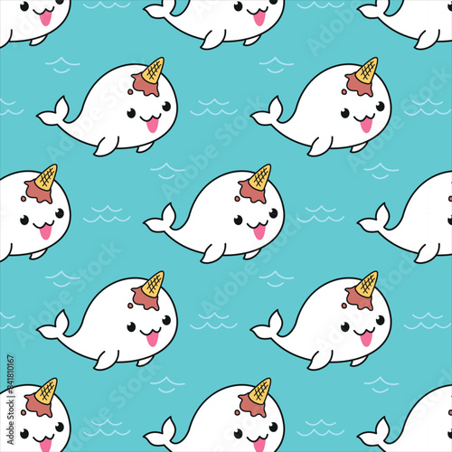CUTE NARWHAL WITH AN ICE CREAM ON HIS HEAD PATTERN