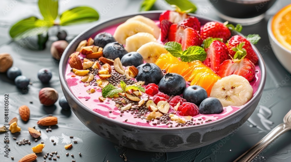 Healthy smoothie bowl with vibrant fruits and nuts Healthy smoothie bowl with vibrant fruits and nuts