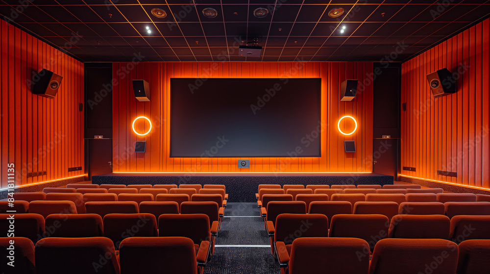 Fototapeta premium Modern Cinema Hall Interior with Comfortable Seats and Projector Screen