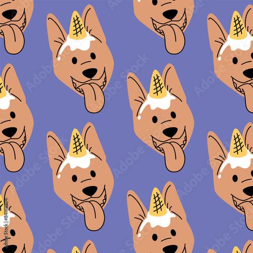 A CUTE SMILING DOG WITH AN ICE CREAM ON HIS HEAD PATTERN