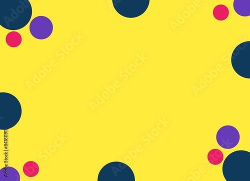 Simple yellow abstract background with blue, pink and purple circles