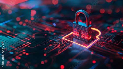 Secured Digital Frontier: Cybersecurity Lock on Circuitry photo