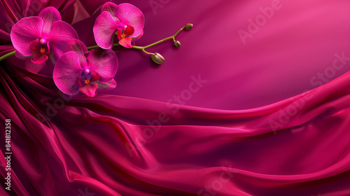 Elegant Orchids on Luxurious Satin Fabric - Exquisite Floral Design photo