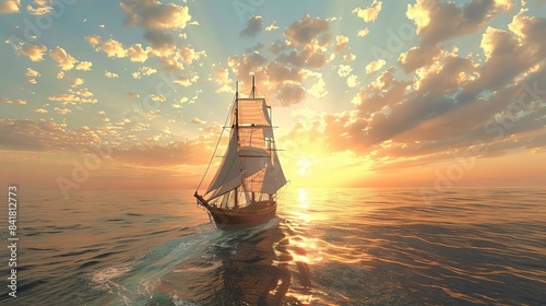 majestic voyage vintage threemasted schooner sails across sunlit seas in stunning 3d rendering nautical history