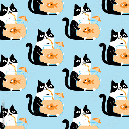 FUNNY CAT IS DRINKING WATER WITH A FISH INSIDE GLASS PATTERN