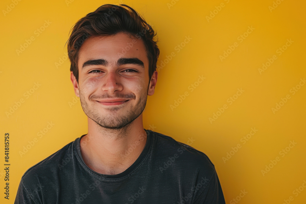 A close up portrait of a young man with a subtle smile A close up portrait of a young man with a subtle smile