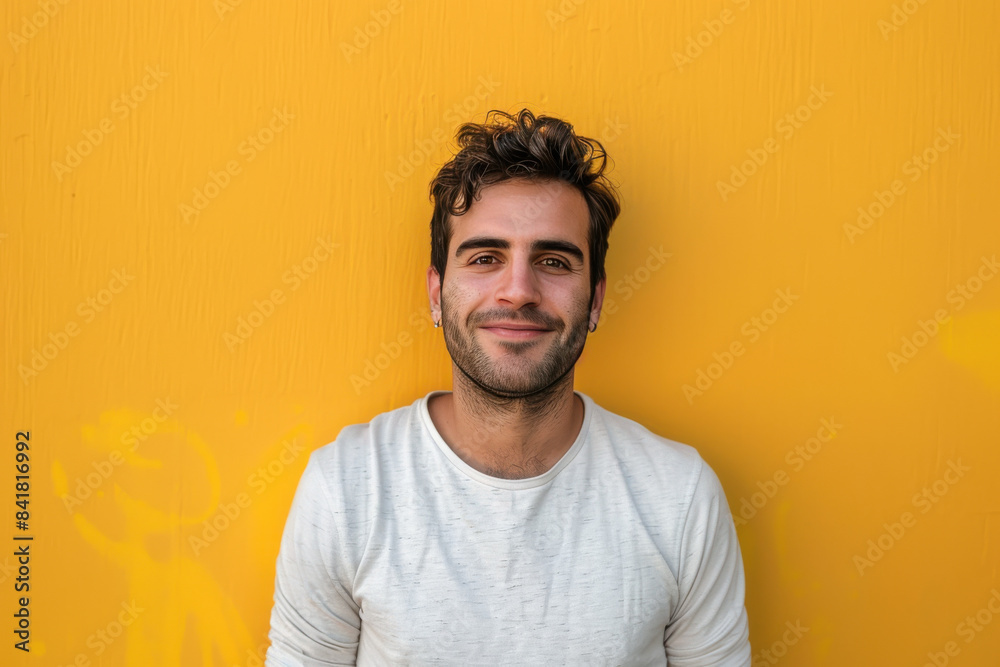 A close up portrait of a young man with a subtle smile A close up portrait of a young man with a subtle smile