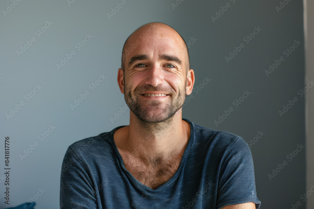 A close up portrait of a young man with a subtle smile A close up portrait of a young man with a subtle smile