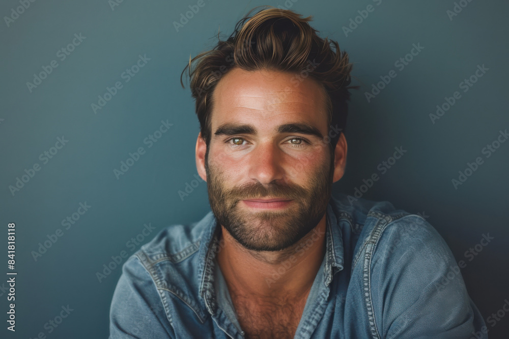 Fototapeta premium A close up portrait of a young man with a subtle smile