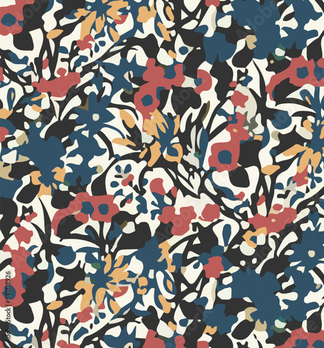 Dainty Abstract flower Bright and cute colors pattern, simple, neutral flowers on white background Seamless pattern of elegant, dainty, neutral watercolor floral for fabric, home decor, and wrapping