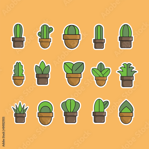 Playful Set Cactus Vector Illustration 