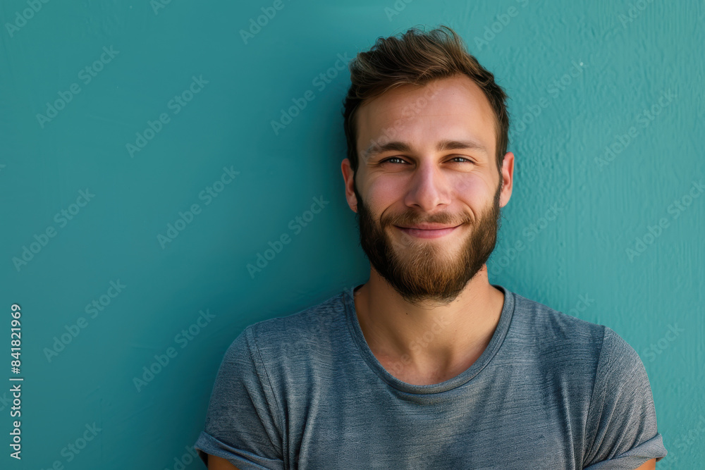 A close up portrait of a young man with a subtle smile A close up portrait of a young man with a subtle smile